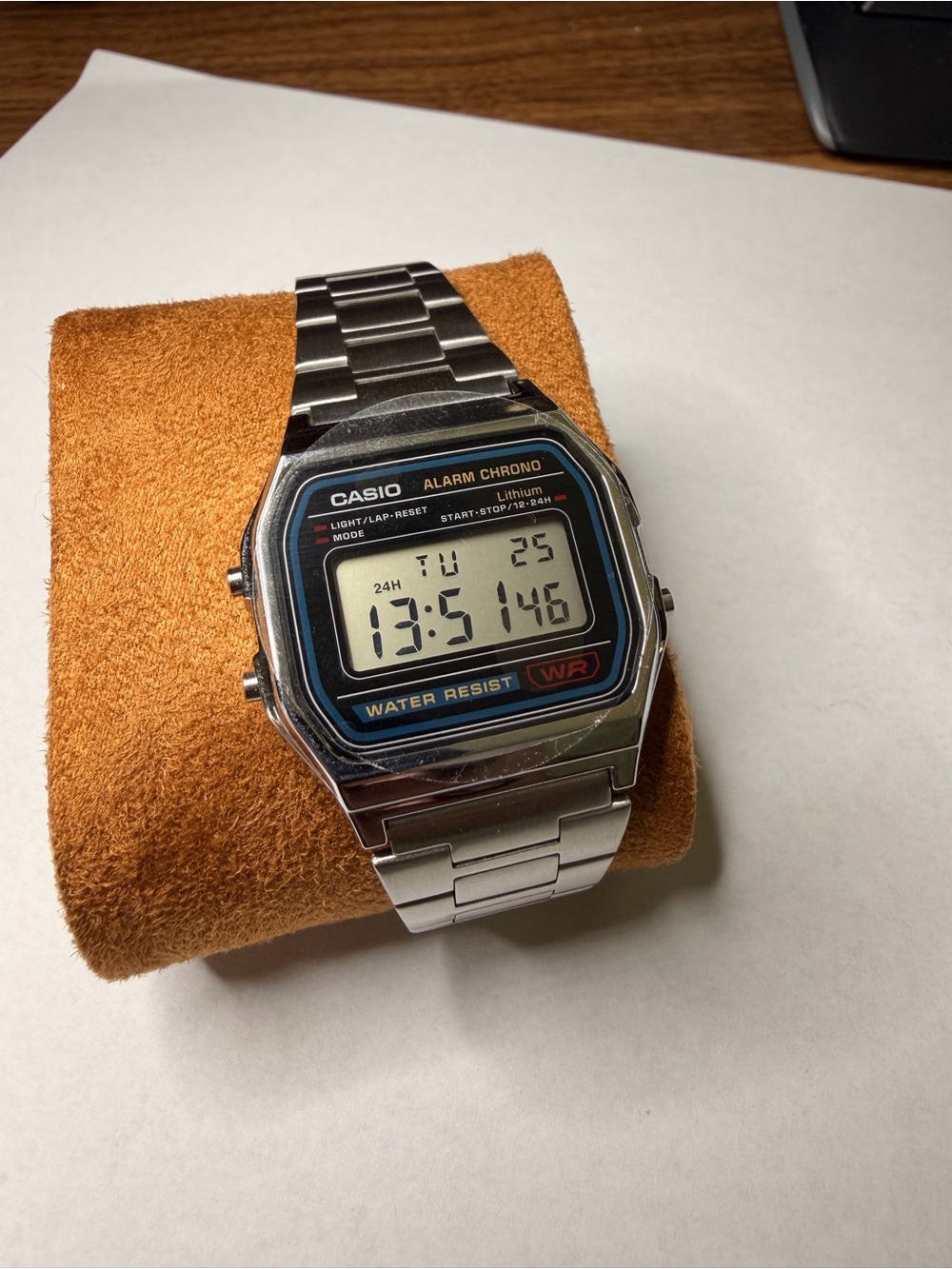 Casio Stainless Steel Digital Watch - Silver with Black and Blue Accent - A158W